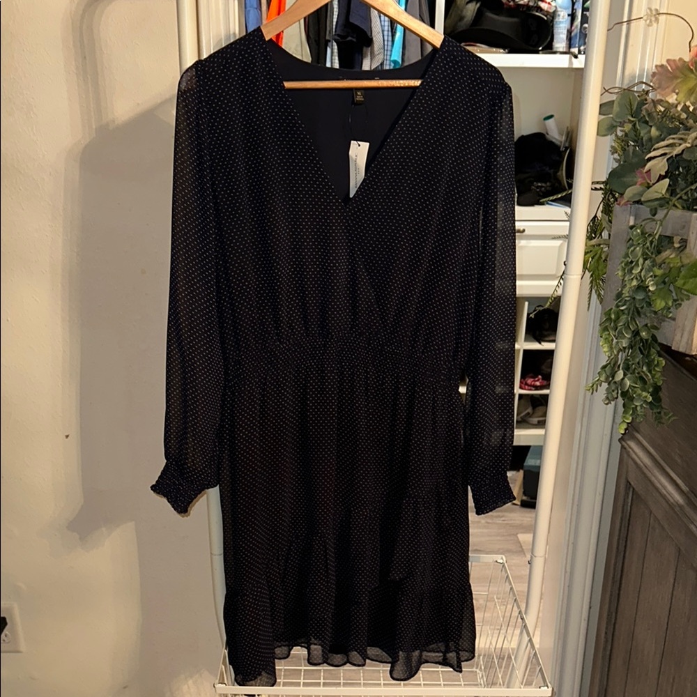 Elegant Navy Polka Dot Dress